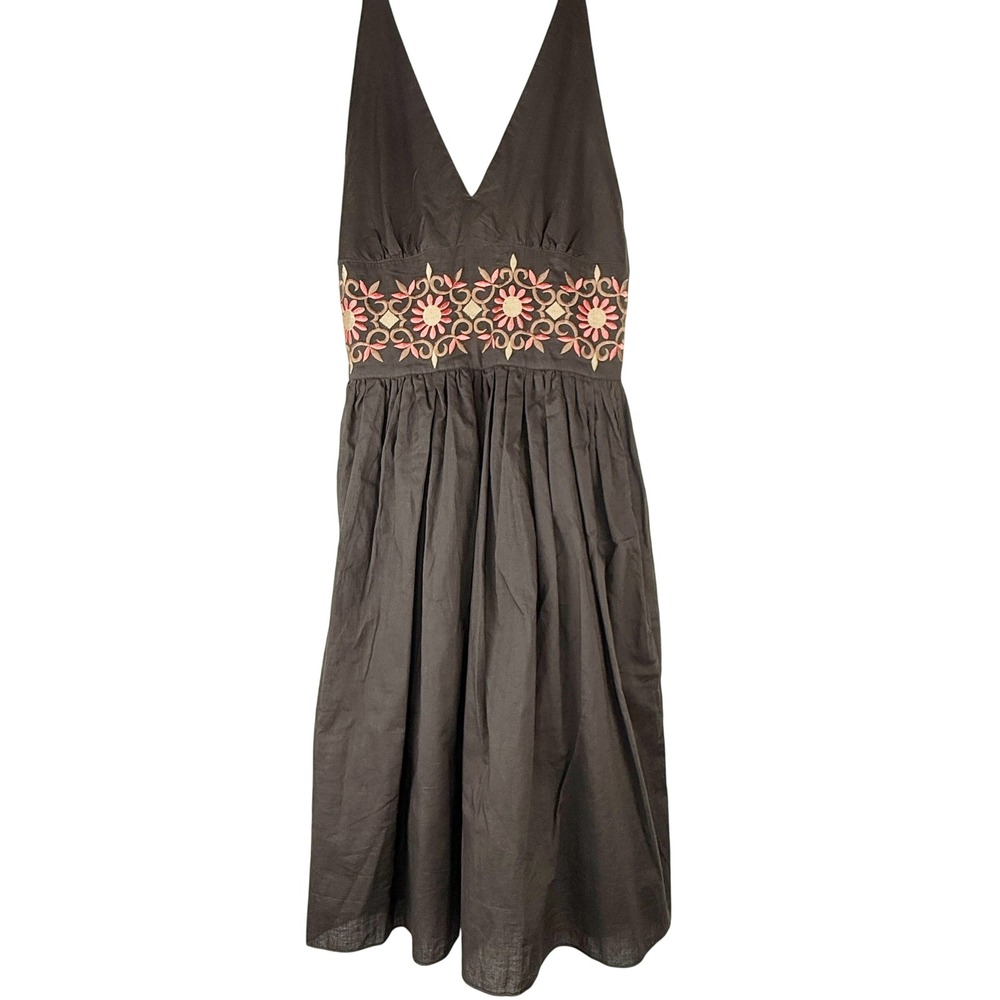 Speed Control New York Womens XS Brown Embroidered Cotton V-Neck Sundress Boho